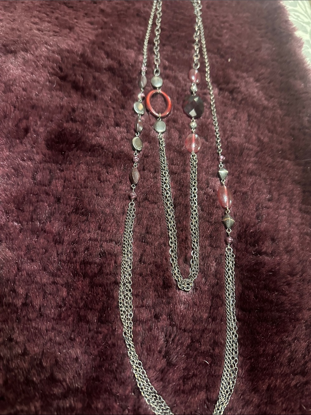 Multi-Strand Silver-Tone Necklace with Pink Accent Beads